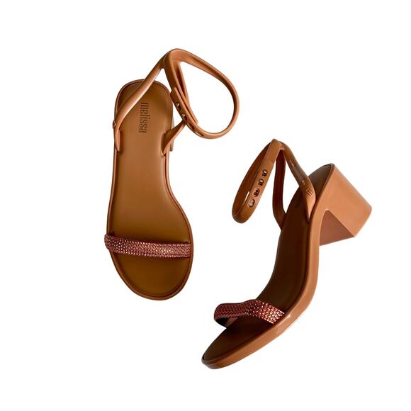 Melissa Women’s Shiny Metallic Toe Strap Block Heel Sandals Size 5 - Picture 1 of 7